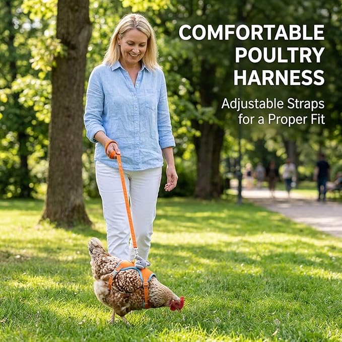 2 Pcs Chicken Harness and Leash Set, Adjustable Chicken Leash for Small Pets, Comfortable Fabric Design for Backyard Walking and Training, Secure Handling During Outdoor Activities