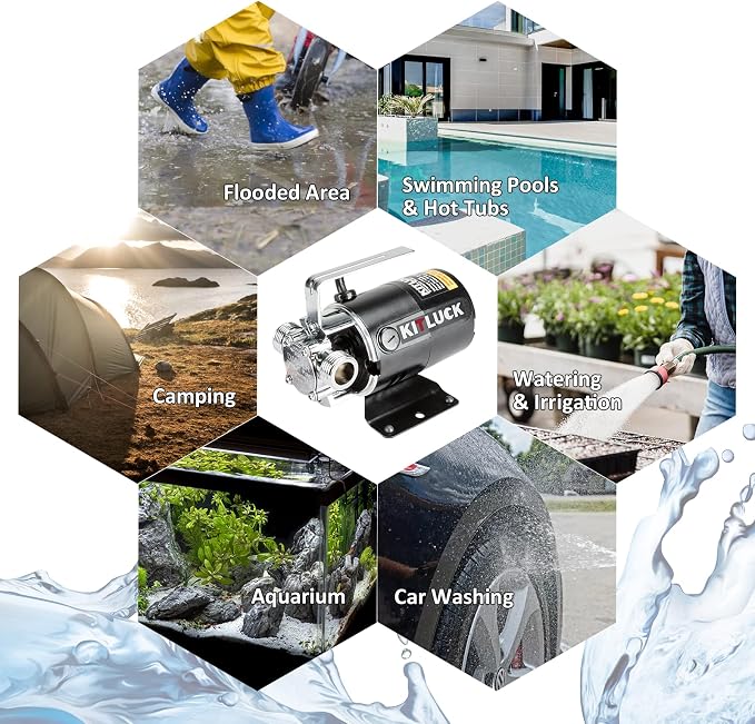 Water Transfer Pump, 115V 1/10HP 330GPH Utility Water Pump Electric With 6ft Suction Hose Kit, Portable Small Water Pump For Pool Draining, Removing Water From Rain Barrel, Aquariums, etc.