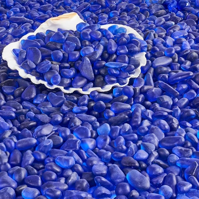 QEQEKAKA Sea Glass Stones for Crafts 1LB Dark Blue Pebbles Gemstones Bulk | Small Glass Stones for Beaching Wedding DIY Decor Aquarium Turtle Tank Vase Filler (405g/14.28oz)