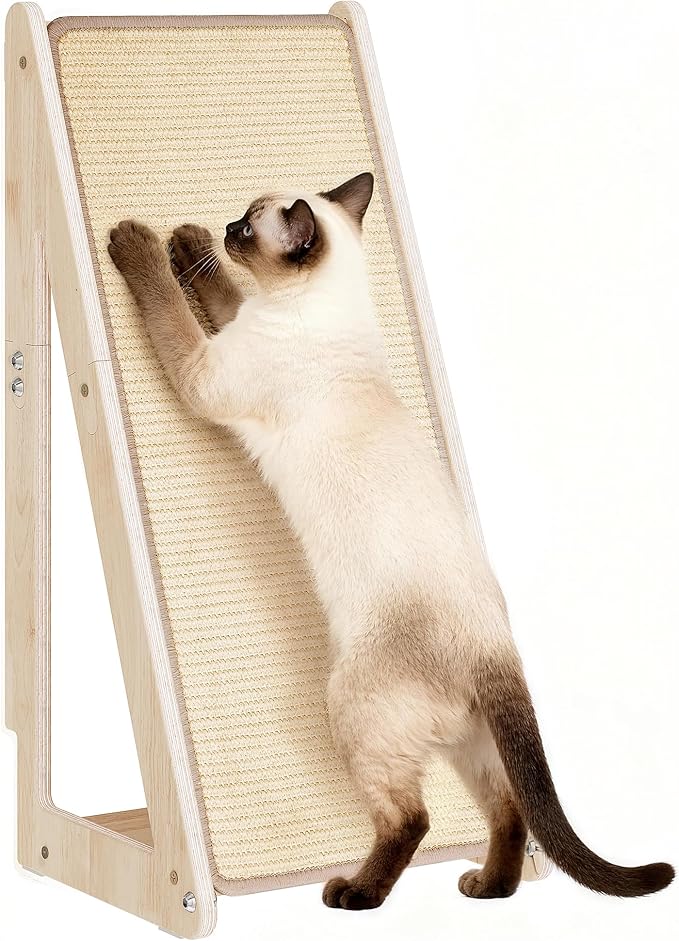 Aechonow 26.4'' Sisal Cat Scratcher Ramp for Indoor Cats, Vertical Scratching Pad for Large Cats, Wooden Cat Furniture