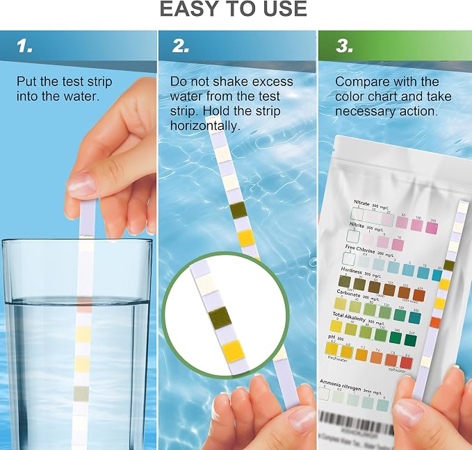 AAwipes Aquarium Test Strips 8-in-1 |125 Strips Bag Packs| Test pH, Carbonate, Alkalinity, Hardness, Chlorine, Nitrite, etc. (K02-125)