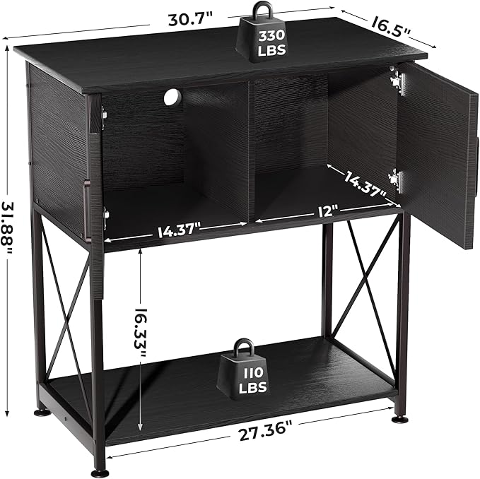 Herture 20-29 Gallon Aquarium Stand Metal Frame Fish Tank Stand with Cabinet Storage, for 20 Gallon Long Aquarium,30.7" L*16.5" W Tabletop,330LBS Capacity Black PG01YGB