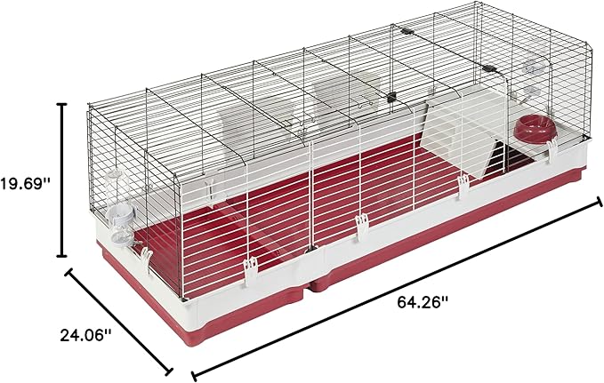 Midwest Homes for Pets Deluxe Rabbit & Guinea Pig Cage, XX-Large, White & Red