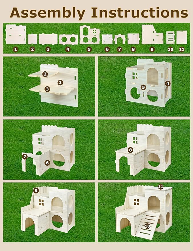 Hamster Hideout Cage Accessories - Hamster House and Habitat Wooden Hide Hut with Climbing Ladder for Syrian Dwarf Gerbils and Mouse Mice Rat Other Small Animals etc.