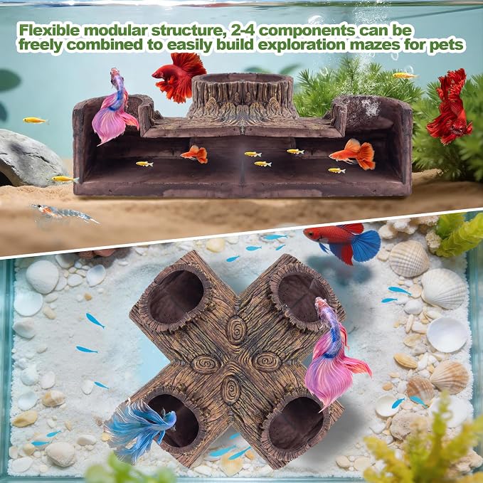 CousDUoBe Aquarium Cave | 90° Corner Fish Cave Viewing Tunnels Silk Aquarium Plants,Betta Fish Tank Accessories BPA-Free Premium Resin,Fish Tank Cave for Corners (5.3” x 2.7” x 2”)
