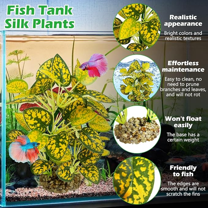 Hamiledyi Silk Aquarium Plants 8.7" Tall Artificial Green Plants for Fish Tank Aquarium Fake Aquatic Plant Lifelike Water Grass Ornament for Fish Tank(2PCS,Style C)