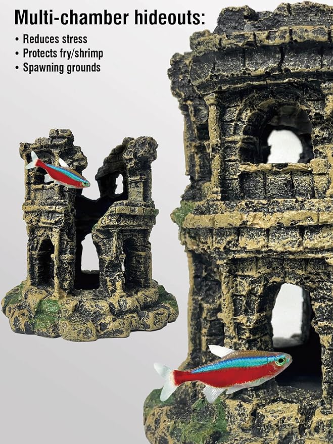 Antique Roman Column Ruins Fish Tank Decorations - Roman Column Round European Castle Aquarium Ornaments Fish Tank Hideouts Rocks Stone Cave for Betta,Shrimp,Goldfish Tank Landscaping
