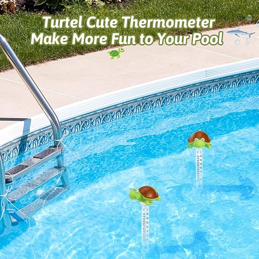 Floating Pool Thermometer, Large Display with String Easy to Read, Shatter Resistant, for Outdoor & Indoor Swimming Pools, Spas, Hot Tubs & Aquariums (Turtle)