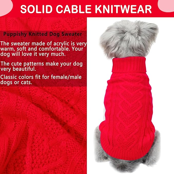 Dog Christmas Sweater Dog Sweaters for Small Dogs Solid Knitted Chihuahua Clothes Warm Puppy Sweater Turtleneck Pullover Pet Cat Knitwear Xmas Doggy Outfit (Red, X-Small)