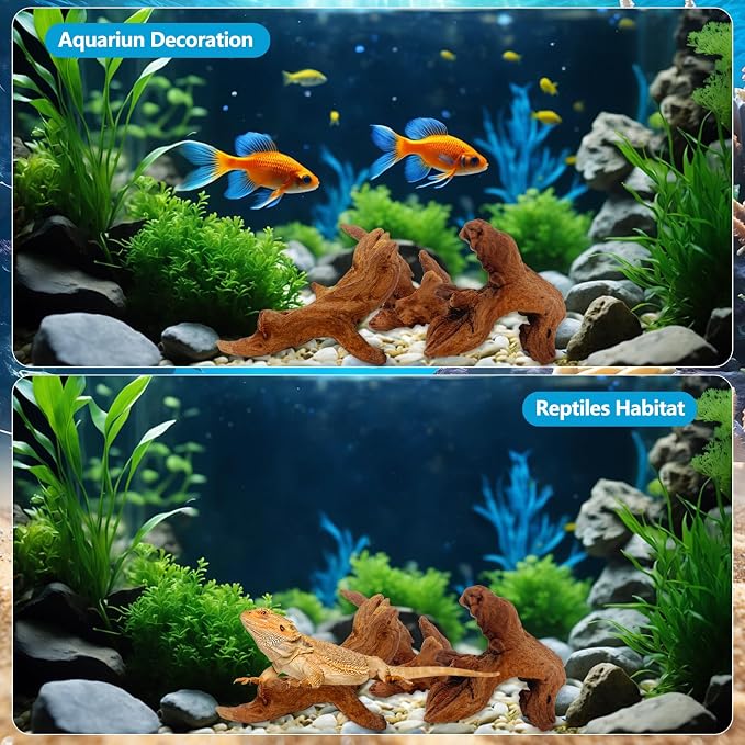 10 PCS Natural Aquarium Driftwood 2-4", Aquarium Drift Wood for Fish Tank Decoration, Assorted Size Mopani Wood Twisted Branches Trunk Decor for Freshwater, Reptile Terrarium