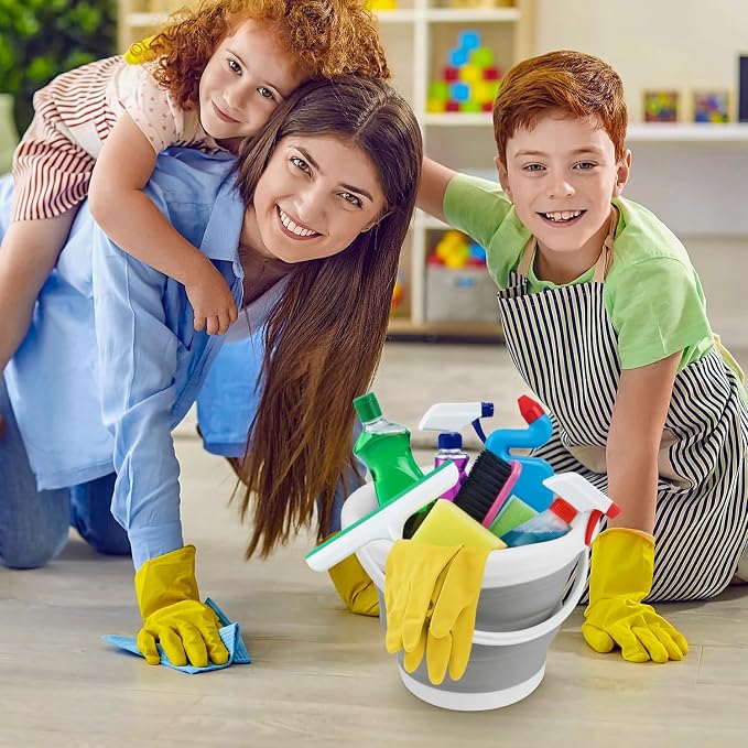 Collapsible Mop Bucket and Ice Bucket-5L(1.3 Gallon) Household Cleaning Silicone Dust Mops Bucket with no Wringer Set,Portable Bathroom Cleaning Supplies Bucket for Cleaning Caddy Spin Mops for Floor