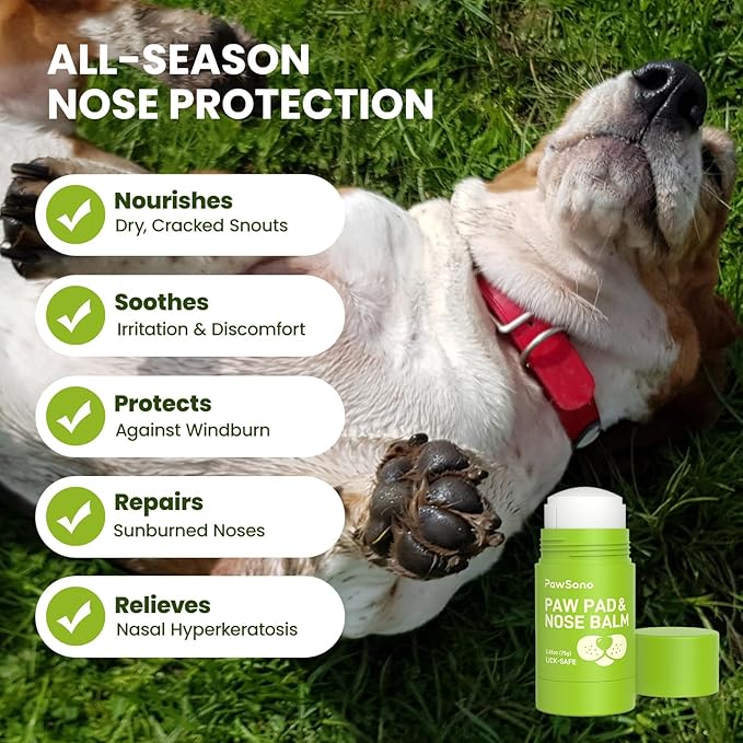 PawSono Lick-Safe Dog Paw & Nose Balm with Coconut Oil | All-Natural Moisturizer & Soother for Dry, Cracked Pads & Snout | Heat & Cold Pavement Protection Wax | Horse Hoof, Joint Care (L (2.6 oz))