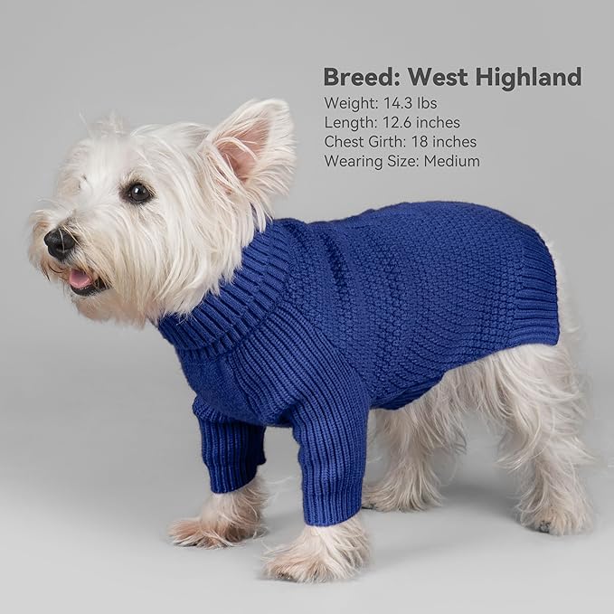 cyeollo Dog Sweater Pullover Turtleneck for Dogs, Classic Knitwear Fall Winter Cold Weather Pet Clothes Warm Pet Apparel Small Medium Large Dog Sweaters, Royal Blue L