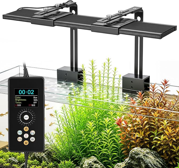 fishkeeper Clip-on Planted Aquarium Light, 6 Row LED, 58W, Dual Light Riser | 40-48in Full Spectrum Fish Tank Light with 24/7 Natural Mode, DIY Mode, Adjustable Height/Front-to-Back Aquarium Lamp Holders