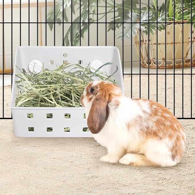 kathson Rabbit Hay Feeder Small Hay Manger Less Wasted Grass Holder Rack Food Dispenser Small Animal Plastic Bowl for Rabbits Bunny Guinea Pigs Rat Chinchilla(Gray)