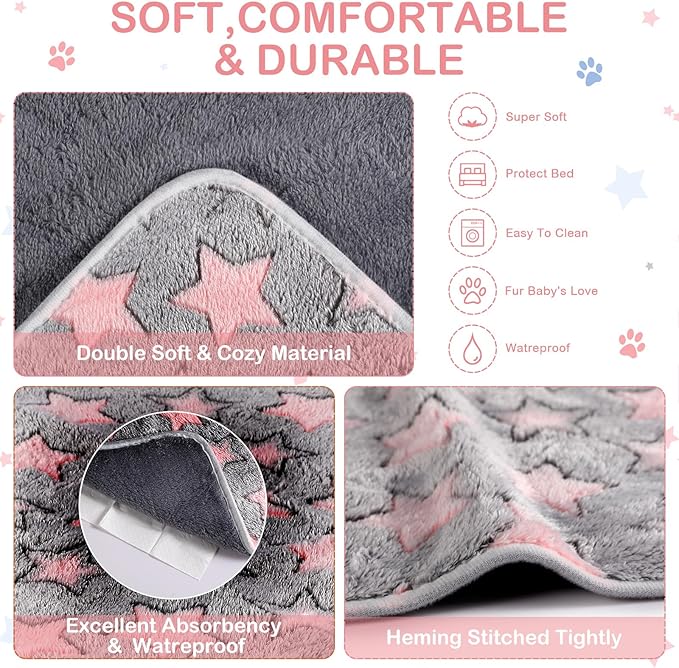 Tudomro 8 Pcs Guinea Pig Blankets Washable Small Pet Fleece Bedding Cage Liners Double Sided Pet Reusable Sleep Mat Pad Cover for Ferret Chinchilla Furniture Protection(Big Star,16 x 24 Inch)
