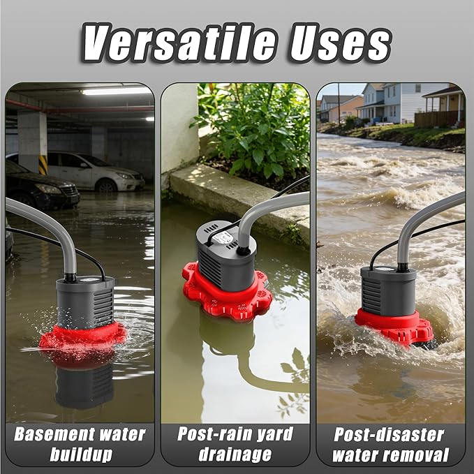AgiiMan Pool Cover Pump Above Ground - 850 GPH Submersible Water Pump for Pool Draining, Portable Small Sump Pumps with 16' Drainage Hose and 25' Power Cord, 3 Adapters, Black