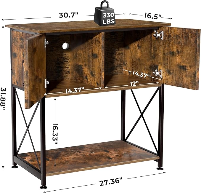Herture 20-29 Gallon Aquarium Stand Metal Frame Fish Tank Stand with Cabinet Storage, for 20 Gallon Long Aquarium,30.7" L*16.5" W Tabletop,330LBS Capacity Rustic Brown and Black PG01YGN