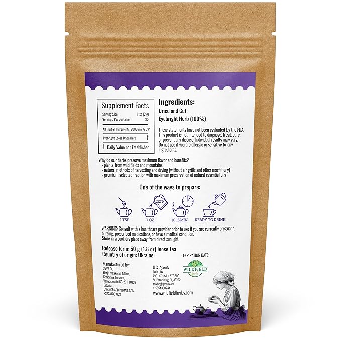 1.8 oz Eyebright Herb Tea Eyesight Tea (Euphrasia) -Tea Bags Eye Bright 50g