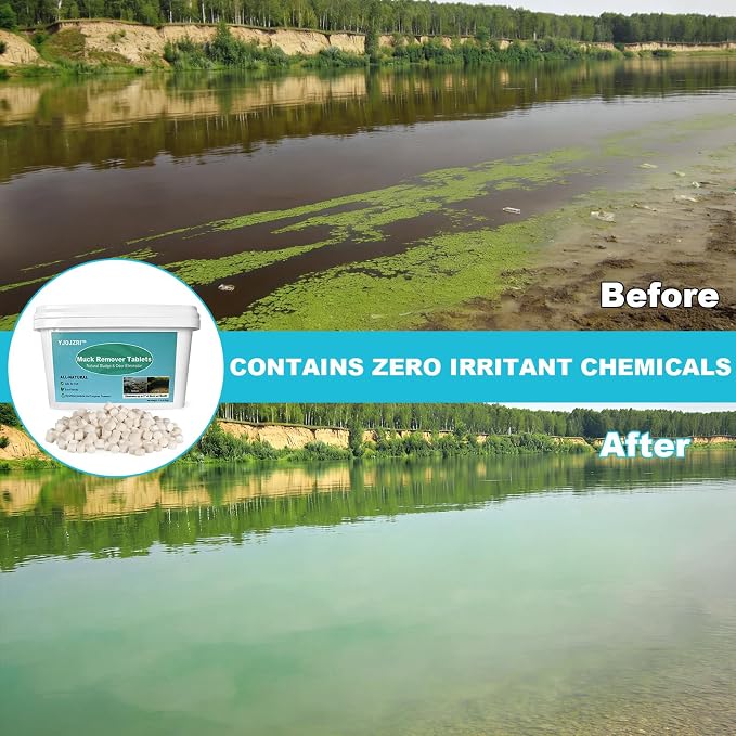 Natural Pond Sludge Remover Tablets with Beneficial Bacteria & Enzymes, Safe for Fish, Plants, Helps Reduce Odors Naturally & Break Down Muck, 5 lb Pond Treatment (2 LB)