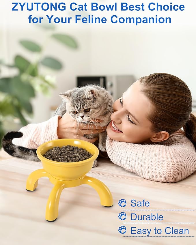 Raised Cat Bowls for Indoor Cats - Whisker Friendly Cat Food Bowl, 5.1" Wide Melamine Stand Elevated Cats Feeding Bowl, Detachable Raise Kittens Bowls, Non-Toxic, Dishwasher Safe