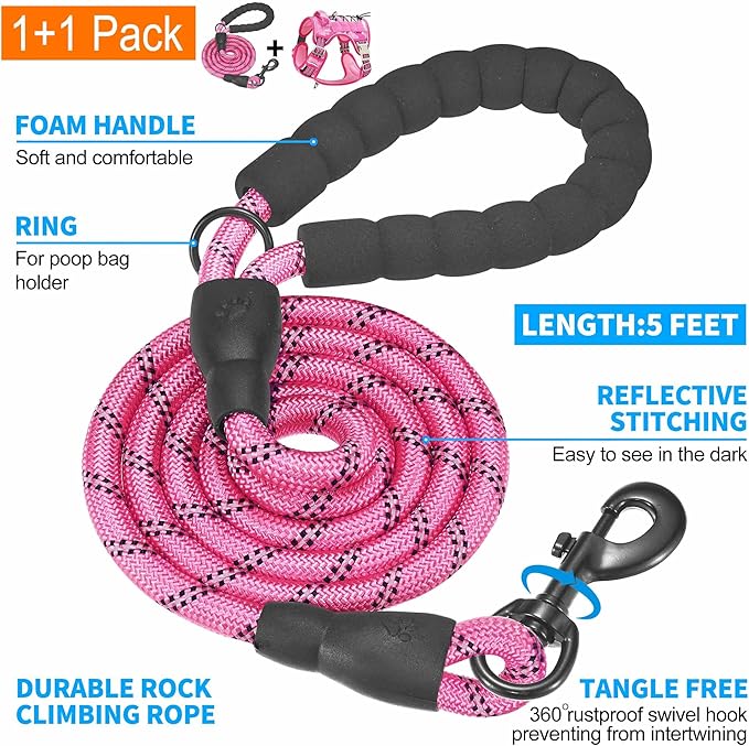 Beebiepet Heavy Duty Tactical Dog Harness for Large Dogs, No Pull Adjustable Pet Harness Reflective Service Training Easy Control Pet Vest Military K9 Working Dog Harnesses- Large, Pink Camo