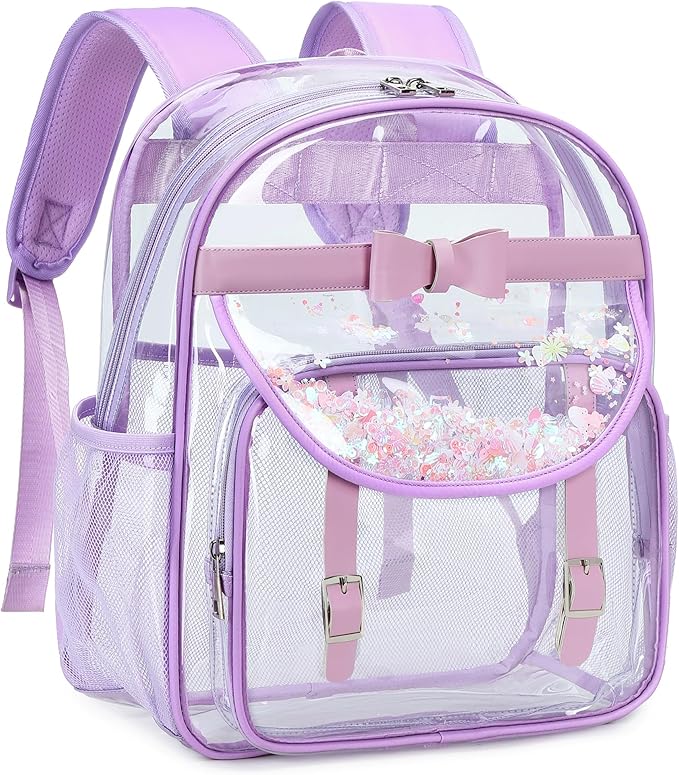 Clear Backpack for School,Heavy Duty PVC Transparent Bookbag for Girls Women Stadium Approved See Through Backpacks Kids Elementary Laptop Bags for Teens,Sports,Students,Work,Travel Purple