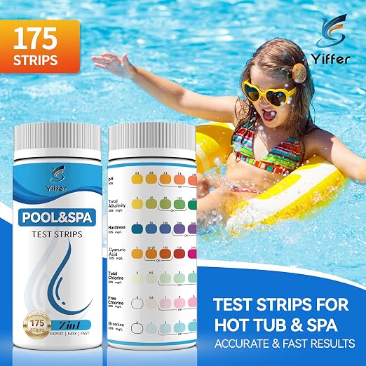 175-Count 7-Way Pool Test Strips,Water Chem Test Hot Tub Spa | Test Bromine,Total Alkalinity,pH,Free Chlorine,Total Hardness,Cyanuric Acid,and Total Chlorine