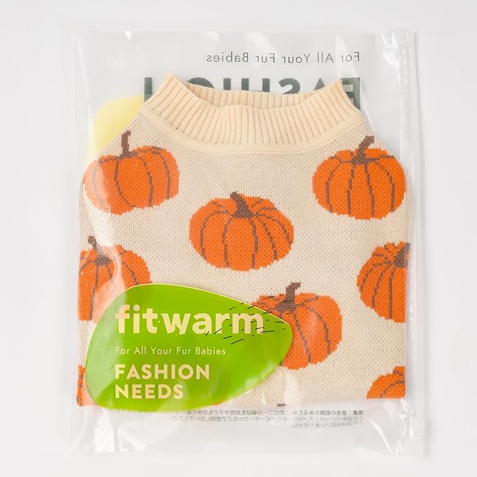 Fitwarm Pumpkin Dog Sweater, Thanksgiving Outfit for Small Dogs Boy Girl, Pet Outfit, Orange, Beige, XS