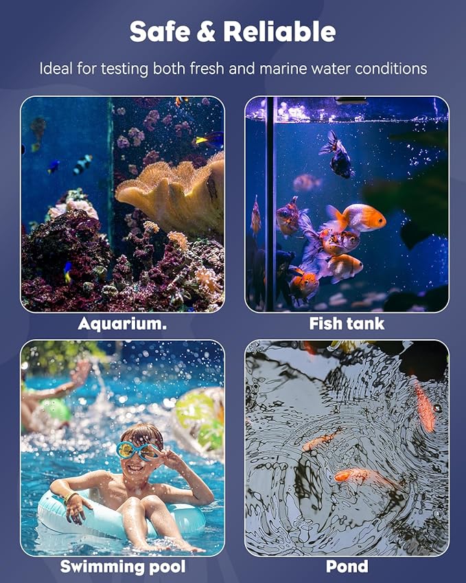Pawfly 7 in 1 Aquarium Test Strips, 50 Strips Fish Tank Testing Strips for pH Chlorine Nitrate Nitrite Carbonate Hardness Total Alkalinity Water Quality Freshwater Saltwater Monitoring Kit
