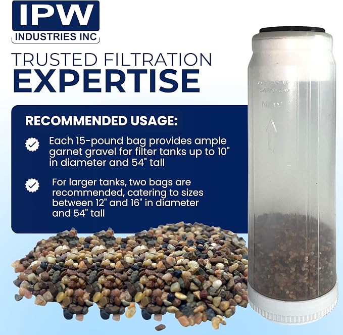 IPW Industries Inc - Water Softener Gravel - Garnet Filter Bed Media for Filter Tanks, Water Conditioners, Water Softeners and Backwashing (15 lbs)
