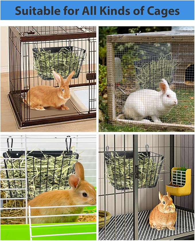 Rabbit Hay Feeder - Guinea Pig Hay Feeder - X-Large Metal Frame Bunny Hay Holder, 9.7x4.7x6.6 inch Guinea Pig Hay Holder for Bunny, Guinea Pigs, Chinchillas, Small Animals (2 Pack)