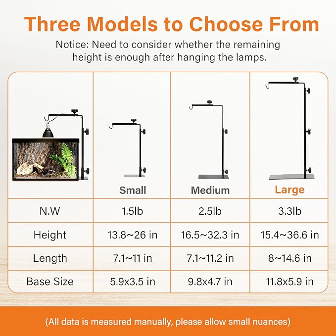 Simple Deluxe Reptile Lamp Stand, Adjustable 15"-36" Floor Light Holder Stand Metal Bracket for Reptile Glass Terrarium Heating Light, L: 36.6 x 14.6 inch, Black
