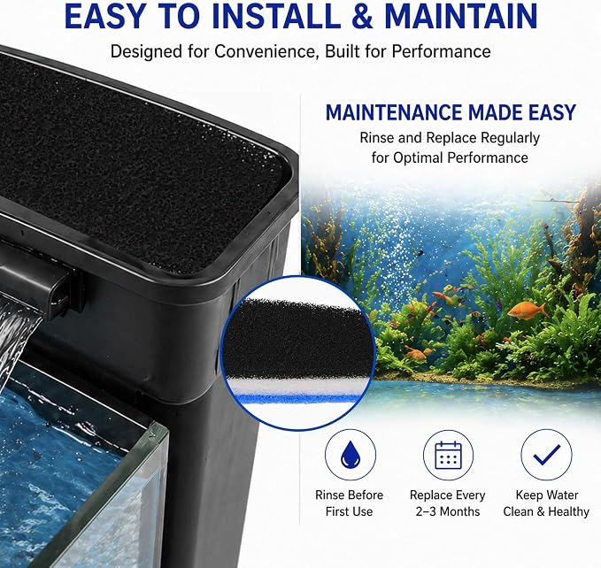 Aquarium Filter Kit 12 Pack 3 Layer Fish Tank Filter Media Set with 4 Carbon Sponge Pads, 4 Polishing Pad, and 4 Foam Filters for Clear Water, Compatible with Seachem Tidal 110 Gallon