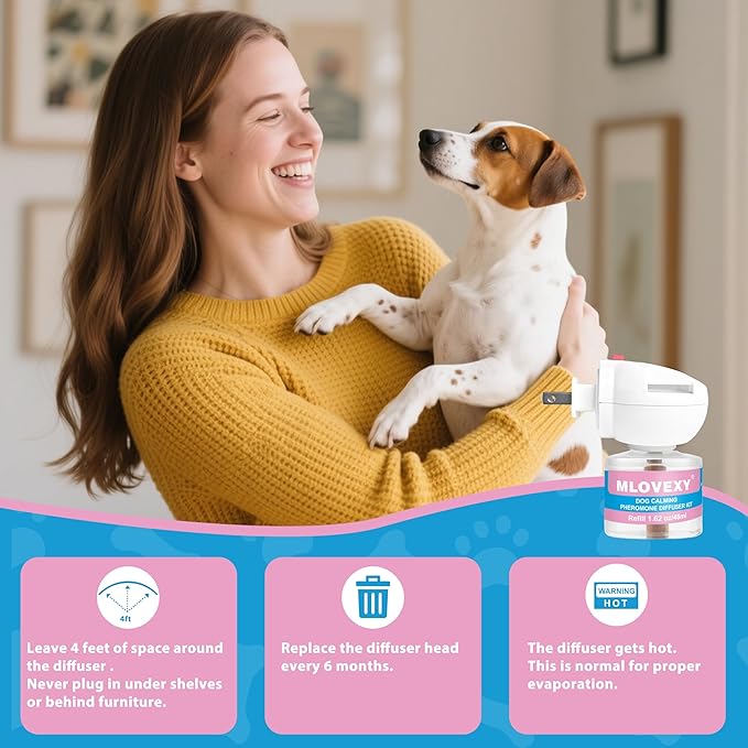Dog Calming Diffuser for Dog Anxiety Relief, Dog Pheromones Calming Diffuser, Pheromone for Dogs to Reduce Stress, Calming Diffusers for Dogs to Stop Peeing(2 Refills 2 Diffusers)