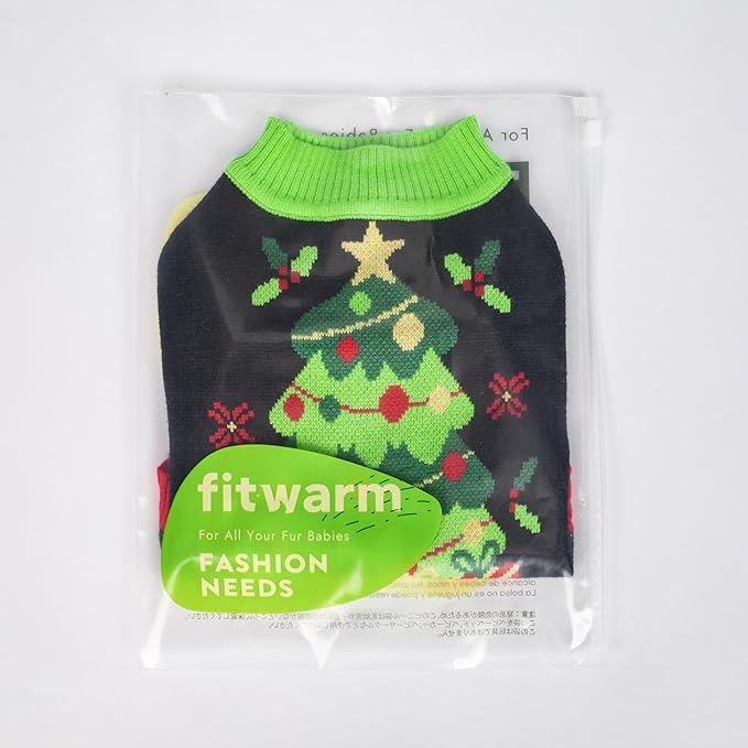 Fitwarm Cozy Dog Christmas Sweater, Thermal Winter Clothes for Small Dogs, Boy & Girl, Holiday Pet Apparel, Black, Red, Green, Yellow, Large