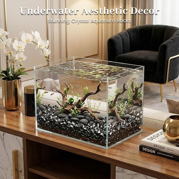 DOMESTAR Black Fake Ice Rocks, 150 PCS Acrylic Crystal for Vase Fillers | Fake Diamonds for Table Centerpieces Party Decor, Fish Tanks Decor Table Scatter DIY Craft Supplies
