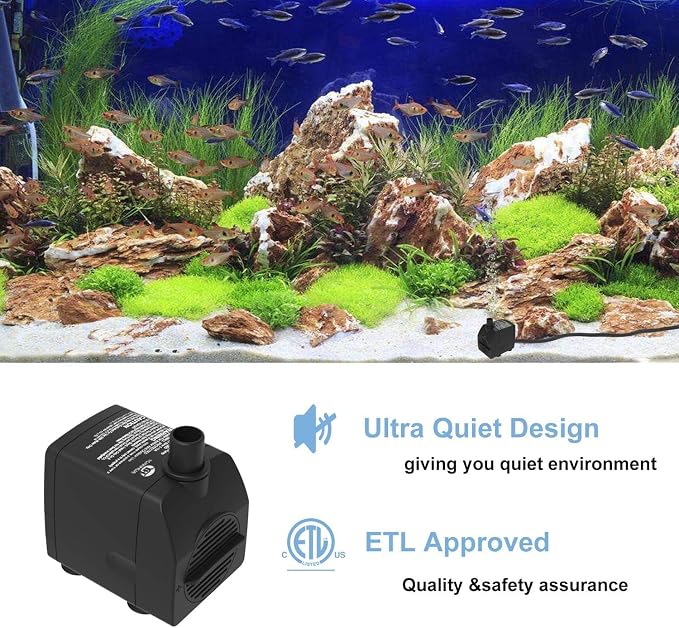 Submersible Water Pump Ultra Quiet with Dry Burning Protection160GPH for Fountains, Hydroponics, Ponds, Aquariums & More …