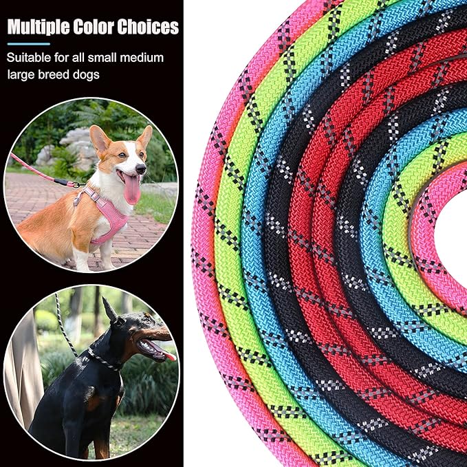 2 Pack Dog Leash, 4/5//6 FT Heavy Duty Nylon Rope Pet Leashes with Comfortable Padded Handle, Reflective Dog Leashes for Small Medium and Large Dogs (5FT-3/8,Black/Red)