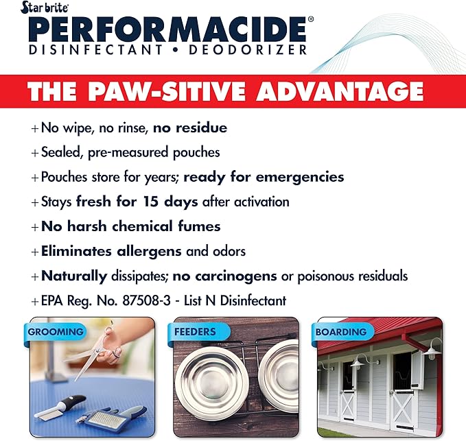 PERFORMACIDE No-Rinse Disinfectant / Deodorizer for Pet Surfaces | Kills Parvovirus, Ringworm, Feline Calicivirus, Avian Influenza (Bird Flu) Eco Friendly, Naturally Dissipates, Refillable, 32 OZ Kit