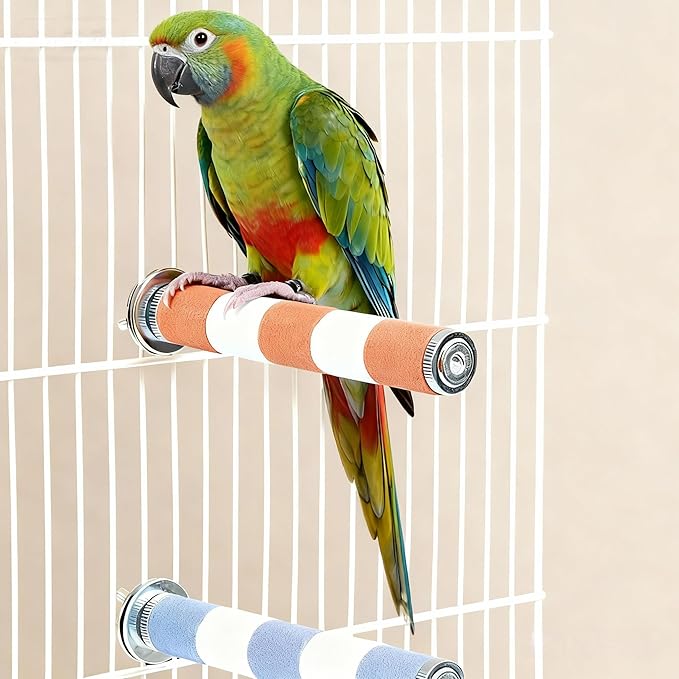AOTU Bird Perch for Cage, Bird Cage Accessory Natural Sandstone 7.9” x 1” – Durable Beak & Claw Trimming Grinding Stone for Parrot, Conure, Cockatiel, Non-Toxic