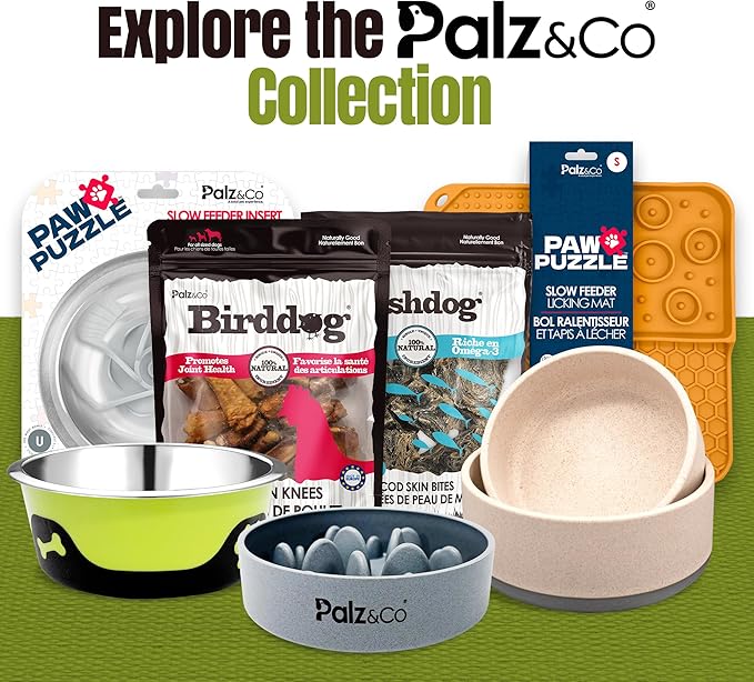 Palz&Co EcoBowl Slow Feeder for Dogs & Cats, 28 oz Gray - Natural Bamboo Puzzle Pet Bowl with Non-Slip Base for Slower Eating & Better Digestion, Dishwasher Safe