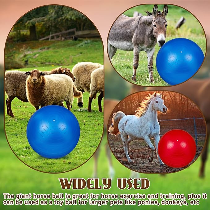 Sotiff 2 Pcs 40 Inch Horse Ball for Play Large Horse Big Equine Herding Anti Burst Dog Ball Soccer Giant, Pump Included(40 Inch,Blue and Red)