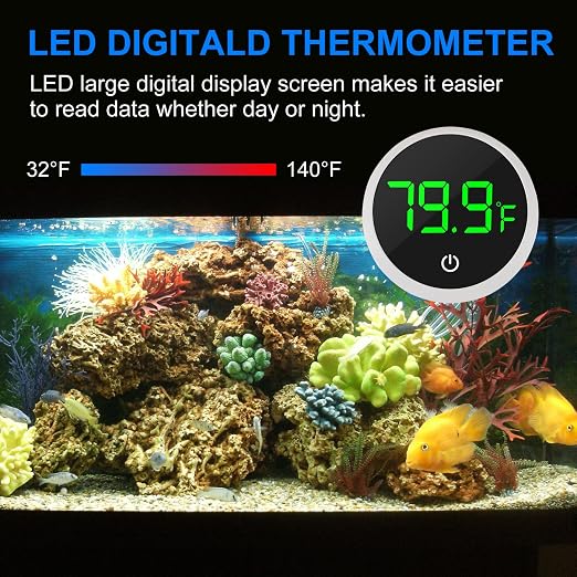 3Pcs Digital Aquarium Thermometer Fish Tank Digital LED Display Thermometer Fahrenheit Aquarium Temperature Sensor with LED Touch Screen for Aquarium Glass Containers Plant Reptile Turtle Tank