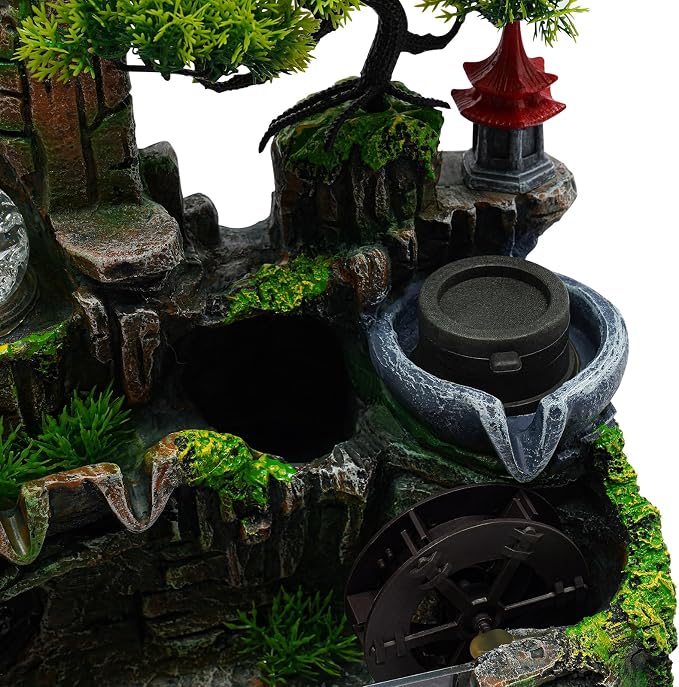 Tabletop Water fountainRockery Tabletop Fountain Indoor Waterfall | with an Atomizer Elaxation Water Feature Meditation with LED Light for Desktop Home Office Decor