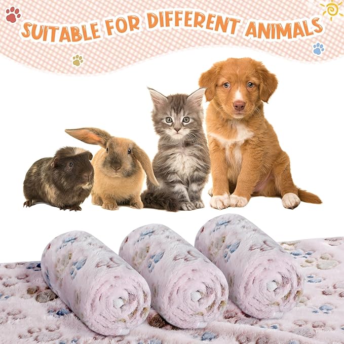 Tatuo 4 Pack Fleece Dog Blankets for Puppy Cats Multi-Size Sleep Mat for Pet Guinea Pig Soft Washable Warm Crate Bed Puppy Teething Toys Print Pattern Blanket Indoor(Beige,30 x 20.5 Inch,Paw)