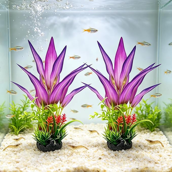 Silk Aquarium Plants 2 Pcs 8 Inches | Soft silk plants, safe for delicate fish, durable, resist fading.