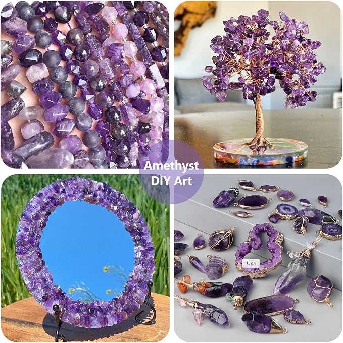 QYGL Polished Gem Stones Rocks – 0.9LB Natural Amethyst Crystal Chips Bulk | Tumbled Gemstones for Healing, Fish Tank Gravel, Vase Filler, DIY Crafts, Plant Pots & Home Decor