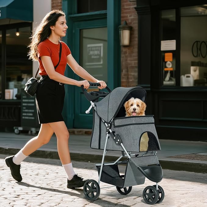 Pet Stroller for Small Dogs 10 lbs, Dog Stroller for Medium Dogs 30 lbs, Cat Strollers for 2 Cats, 3 Wheels Foldable Jogger Puppy Stroller with Storage Basket and Cup Holder, Grey