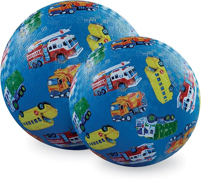 Crocodile Creek Playground Ball - Durable Rubber Ball for Kids Ages 3 and Up - Bouncy Inflatable Ball for Kickball, Indoor Games, and Outdoor Sports - PVC-Free - Vehicles - 5-inch Diameter